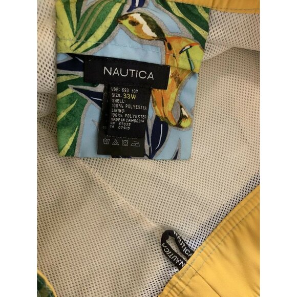 Nautica Men’s Sz 33 Swim Trunk Board Shorts Surf Hawaiian Khaki Multicolored - Picture 2 of 6